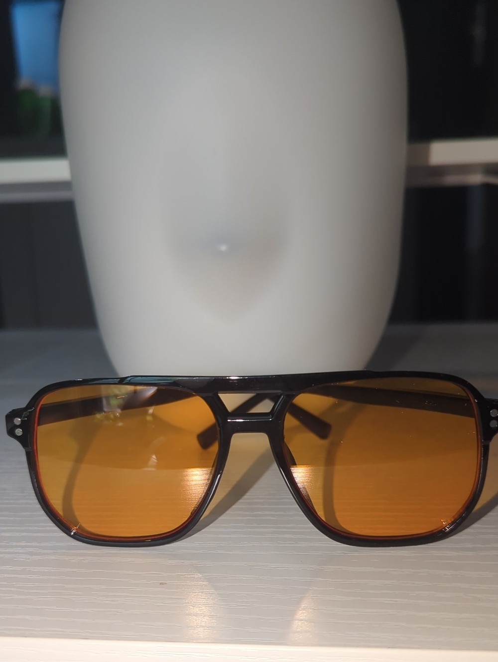 Women's/Unisex Amber Lens Aviator Sunglasses - Black Frame